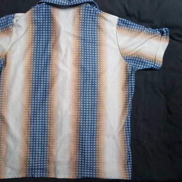 Vintage Sears Sportswear Geometric Op Art Polyester Disco Shirt